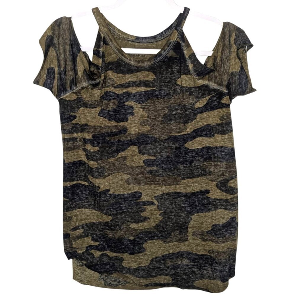 Lucky Brand Cold-shoulder Green Camo T-shirt - SZ - M